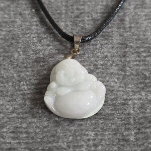 Natural White Jade Buddha Pendant Necklace Waxed Cord Spiritual Awakening Unisex